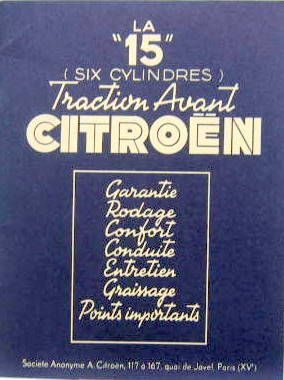 Couverture de 1951 TRACTION 15 LIVRET D'ENTRETIEN