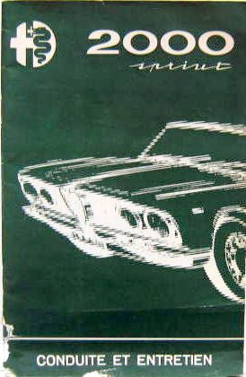 Couverture de ALFA 2000 SPRINT 1962
 LIVRET D'ENTRETIEN