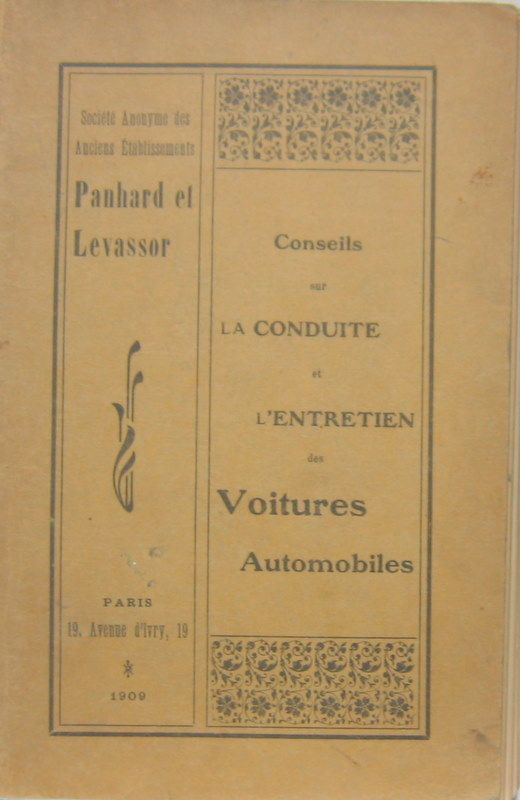 Couverture de PANHARD 1909
 LIVRET D'ENTRETIEN