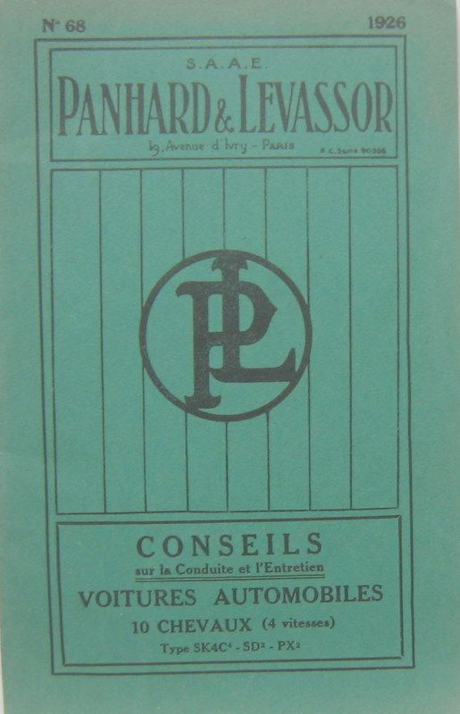 Couverture de PANHARD 1926 10 CV  4 VITESSES TYPE SK4C4-SD2-PX2  LIVRET D'ENTRETIEN
