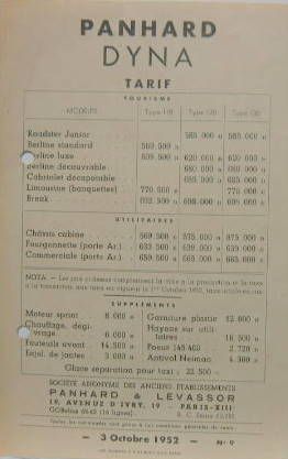 Couverture de PANHARD DYNA X TYPE 110 - 120 - 130 1952