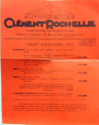 Couverture de CLEMENT ET ROCHELLE TARIF 1928