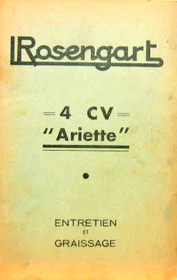 Couverture de ROSENGART 4 CV ARIETTE
LIVRET D'ENTRETIEN
