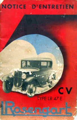 Couverture de ROSENGART 5 CV LR 4 LR 47 LIVRET D'ENTRETIEN