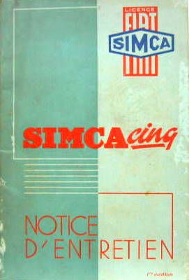 Couverture de SIMCA 5 DU 6-1936 LIVRET D'ENTRETIEN