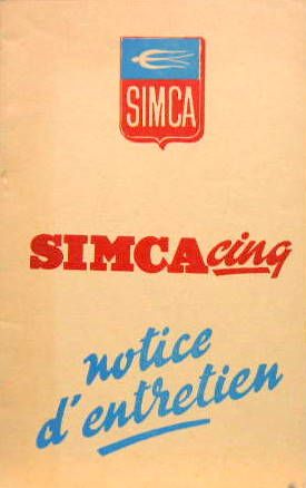 Couverture de SIMCA 5 LIVRET D'ENTRETIEN