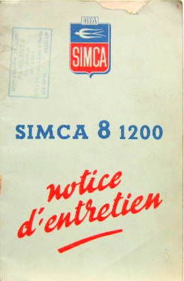 Couverture de SIMCA 8 1200 GFA LIVRET D'ENTRETIEN