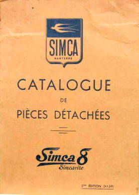 Couverture de SIMCA 8 DU 1-1939 CATALOGUE DE PIECES