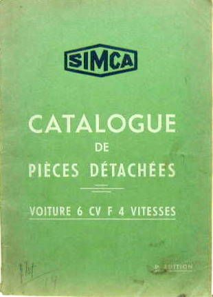 Couverture de SIMCA 6 CV  4 VITESSES DU 1-1938
CATALOGUE DE PIECES