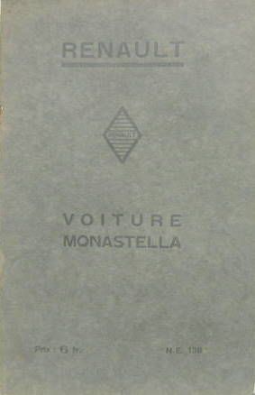 Couverture de RENAULT MONASTELLA LIVRET D'ENTRETIEN 
ET CATALOGUE DE PIECES 1929