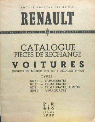 Couverture de 1939-2 RENAULT NOVAQUATRE BDR1 PRIMA BDS1 BDT1 VIVA BDH3 CATALOGUE DE PIECES