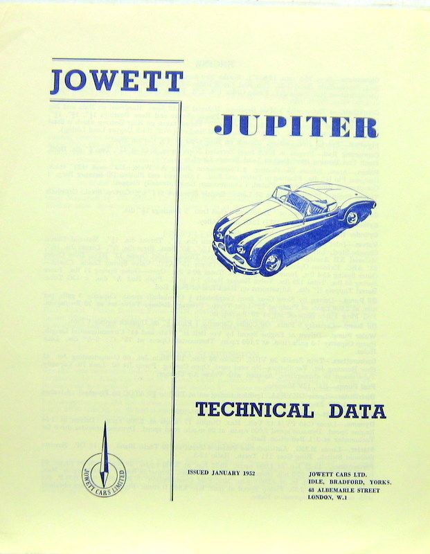 Couverture de JOWETT  JUPITER DESCRIPTIF TECHNIQUE  1952