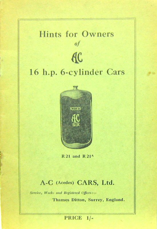 Couverture de AC 16 HP 6 CYLINDRES R21-R21A
LIVRET D'ENTRETIEN