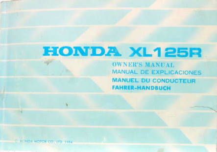 Couverture de 1984 HONDA XL 125 R LIVRET D'ENTRETIEN