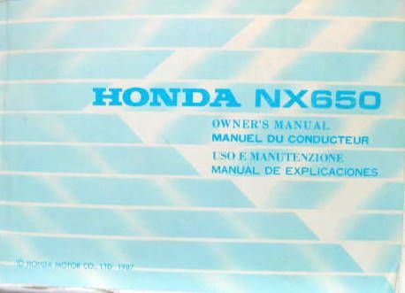 Couverture de 1987 HONDA NX 650  LIVRET D'ENTRETIEN