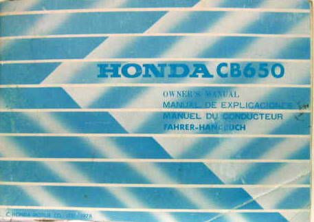 Couverture de 1978 HONDA CB 650  LIVRET D'ENTRETIEN