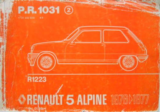 Couverture de 1976-1977 RENAULT 5 ALPINE R 1223 CATALOGUE DE PIECES