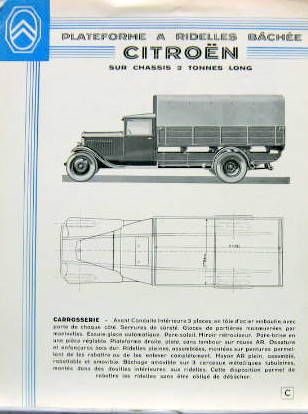 Couverture de 1933 CITROEN PLATEFORME A RIDELLES BACHEE CHASSIS 2 TONNES LONG