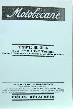 Couverture de 175 CM3 MOTOBECANE B2A 2 CV 2 TEMPS CATALOGUE DE PIECES ET CARACTERISTIQUES
