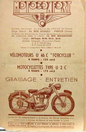 Couverture de 1953 MOTOCONFORT 125 ET 175 CM3
4 TEMPS  U 46C  U2C LIVRET D'ENTRETIEN
