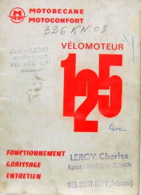 Couverture de 1971 MOTOBECANE MOTOCONFORT 125  CM3  LIVRET D'ENTRETIEN