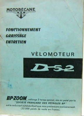 Couverture de 1965 MOTOBECANE D52 49 CM3  LIVRET D'ENTRETIEN