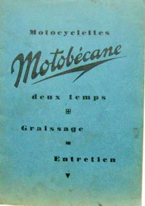 Couverture de 1933  MOTOBECANE 100-175-250-308 CM3  DEUX TEMPS LIVRET D'ENTRETIEN