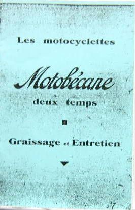 Couverture de 1930  MOTOBECANE 100-175-250-308 CM3  DEUX TEMPS LIVRET D'ENTRETIEN
