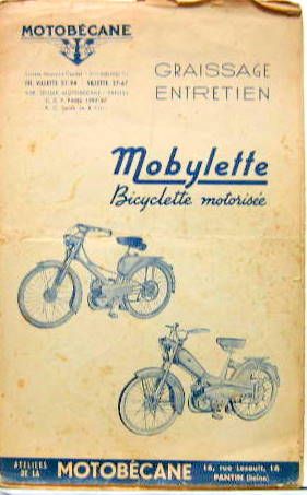 Couverture de 1957 MOBYLETTE AVEC MOBYMATIC LIVRET D'ENTRETIEN
