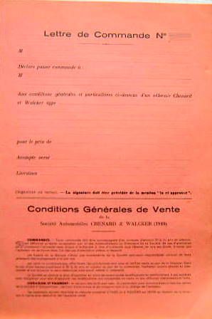 Couverture de 1949 CHENARD ET WALCKER LETTRE DE COMMANDE