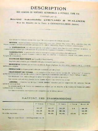 Couverture de 1929 CHENARD ET WALCKER Y6 CERTIFICAT DESCRIPTIF SIGNE ET TAMPONNE
