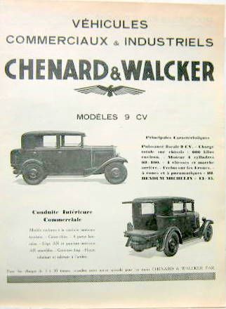 Couverture de CHENARD ET WALCKER VEHICULES COMMERCIAUX ET INDUSTRIELS 600 KG A 2 TONNES