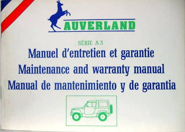 Couverture de AUVERLAND SÉRIE A3 LIVRET D'ENTRETIEN ET GARANTIE