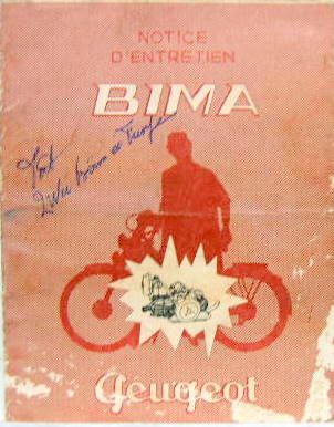 Couverture de MOTO PEUGEOT BIMA LIVRET D'ENTRETIEN