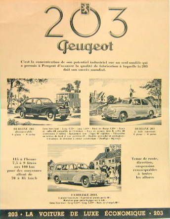 Couverture de PEUGEOT 203 BERLINE DECOUVRABLE FAMILIALE UTILITAIRE D3A