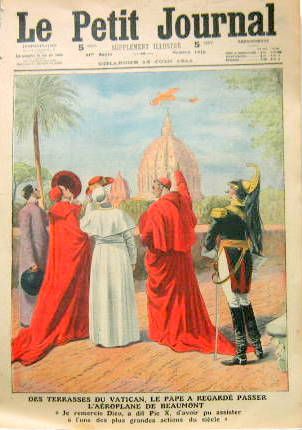 Couverture de 1911 DES TERRASSES DU VATICAN LE PAPE A REGARDE PASSER L'AEROPLANE DE BEAUMONT  SUPPLEMENT DU PETIT JOURNAL
