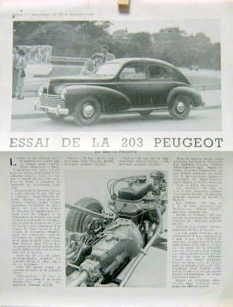 Couverture de 1948 PEUGEOT  203 EXTRAIT DE LA REVUE AUTOMOBILIA