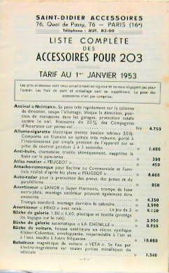 Couverture de 1953 PEUGEOT 203 ACCESSOIRES SAINT DIDIER