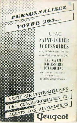 Couverture de PEUGEOT 203 ACCESSOIRES SAINT DIDIER