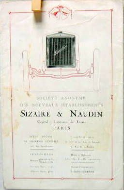 Couverture de 1920 SIZAIRE ET NAUDIN TYPE D 12/15 HP