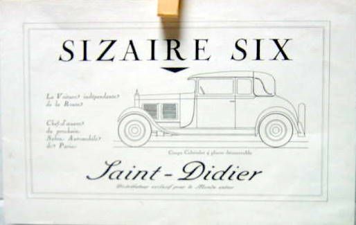 Couverture de 1927 SIZAIRE SIX MOTEUR WILLYS KNIGHT SS + TARIF