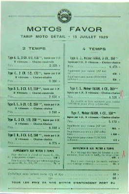 Couverture de 1929 FAVOR TARIF DU 15 JUILLET