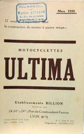 Couverture de 1930 ULTIMA 250 350 500 CM3 SIDE CAR