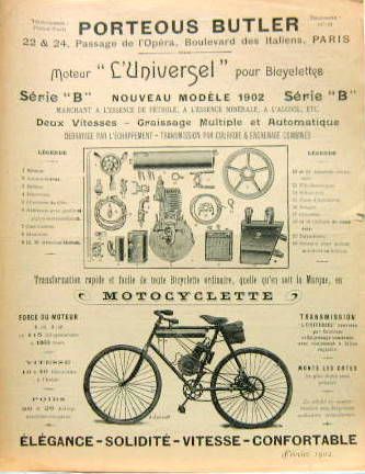 Couverture de 1902 L'UNIVERSEL MOTOCYCLETTE PORTEOUS BUTLER SERIE B 1 CV 1/2