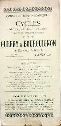 Couverture de 1907 GUERRY ET BOURGUIGNON VELO MOTO TRICARS