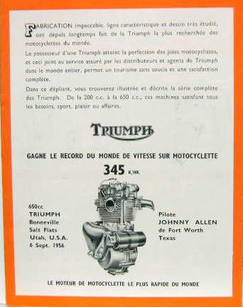 Couverture de 1957 MOTO TRIUMPH GAMME