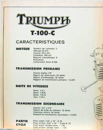 Couverture de MOTO TRIUMPH T-100-C ECLATE DU MOTEUR ET CARACTERISTIQUES