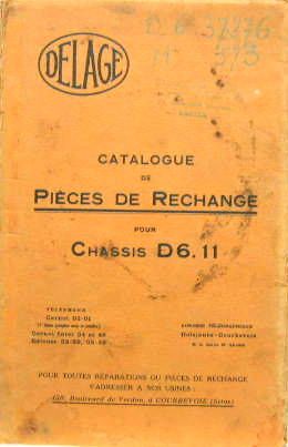 Couverture de DELAGE TYPE D6 11  CATALOGUE DE PIECES DE RECHANGE