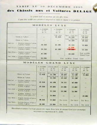 Couverture de 1935 DELAGE TARIF