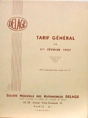 Couverture de 1937 DELAGE TARIF